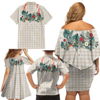 Brown Hawaiian Palaka Family Matching Off Shoulder Short Dress and Hawaiian Shirt Kukui Nut Money Lei - Polynesian Pride