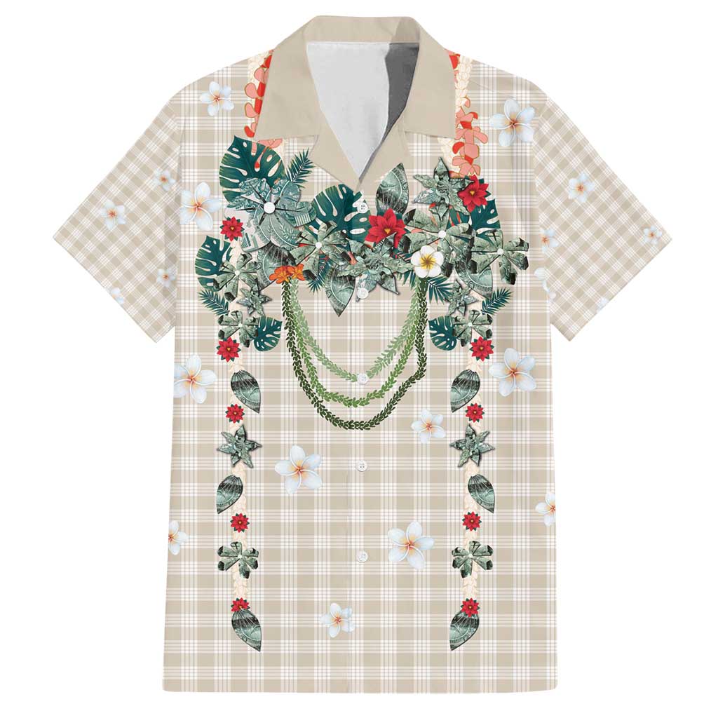 Brown Hawaiian Palaka Family Matching Puletasi and Hawaiian Shirt Kukui Nut Money Lei - Polynesian Pride