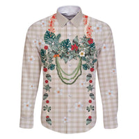 Brown Hawaiian Palaka Family Matching Short Sleeve Bodycon Dress and Hawaiian Shirt Kukui Nut Money Lei - Polynesian Pride