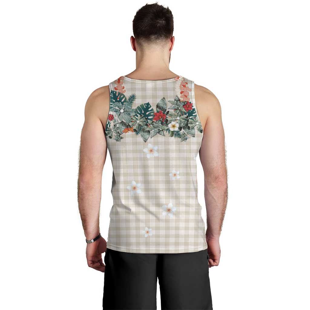 Brown Hawaiian Palaka Men Tank Top Kukui Nut Money Lei LT9 - Polynesian Pride