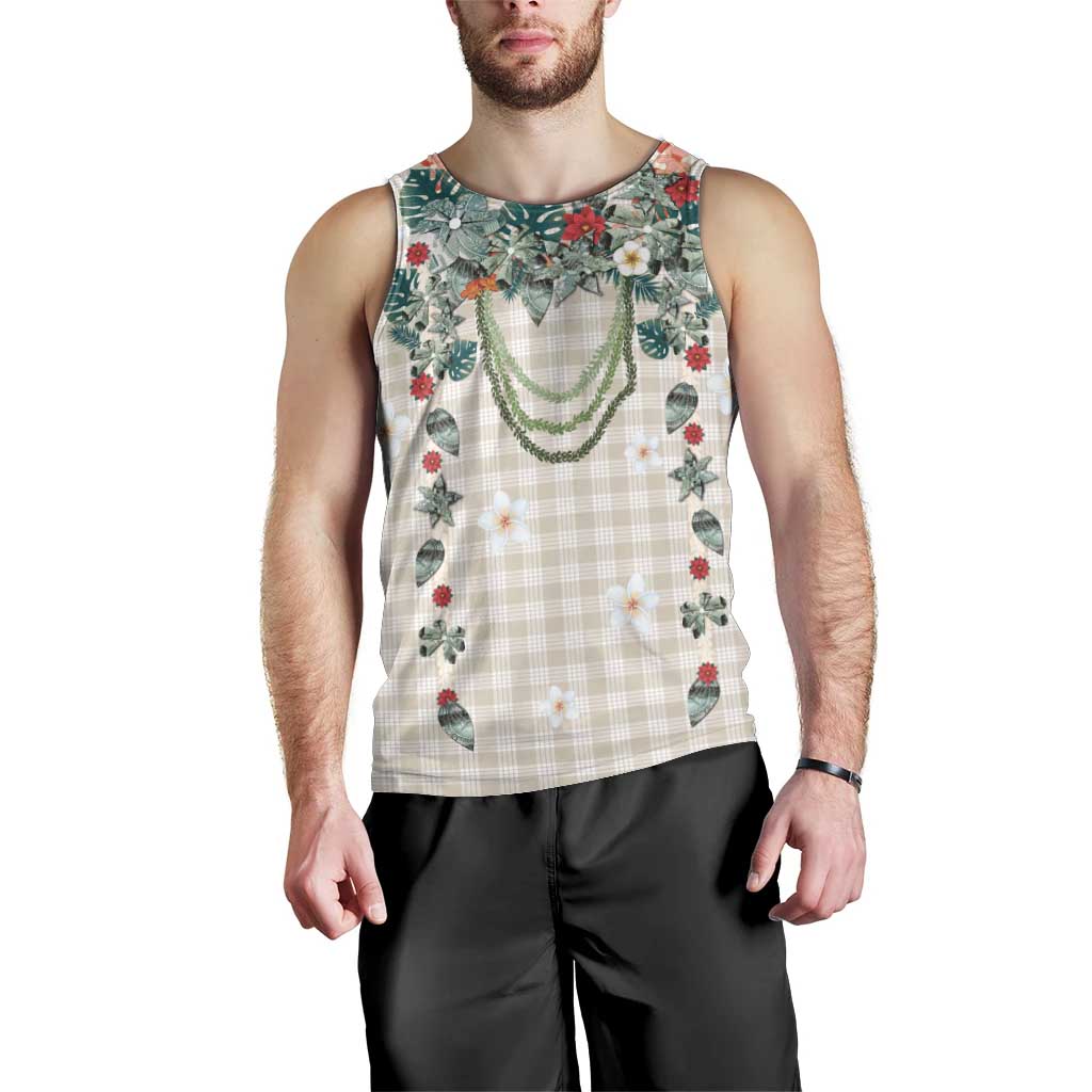Brown Hawaiian Palaka Men Tank Top Kukui Nut Money Lei LT9 - Polynesian Pride