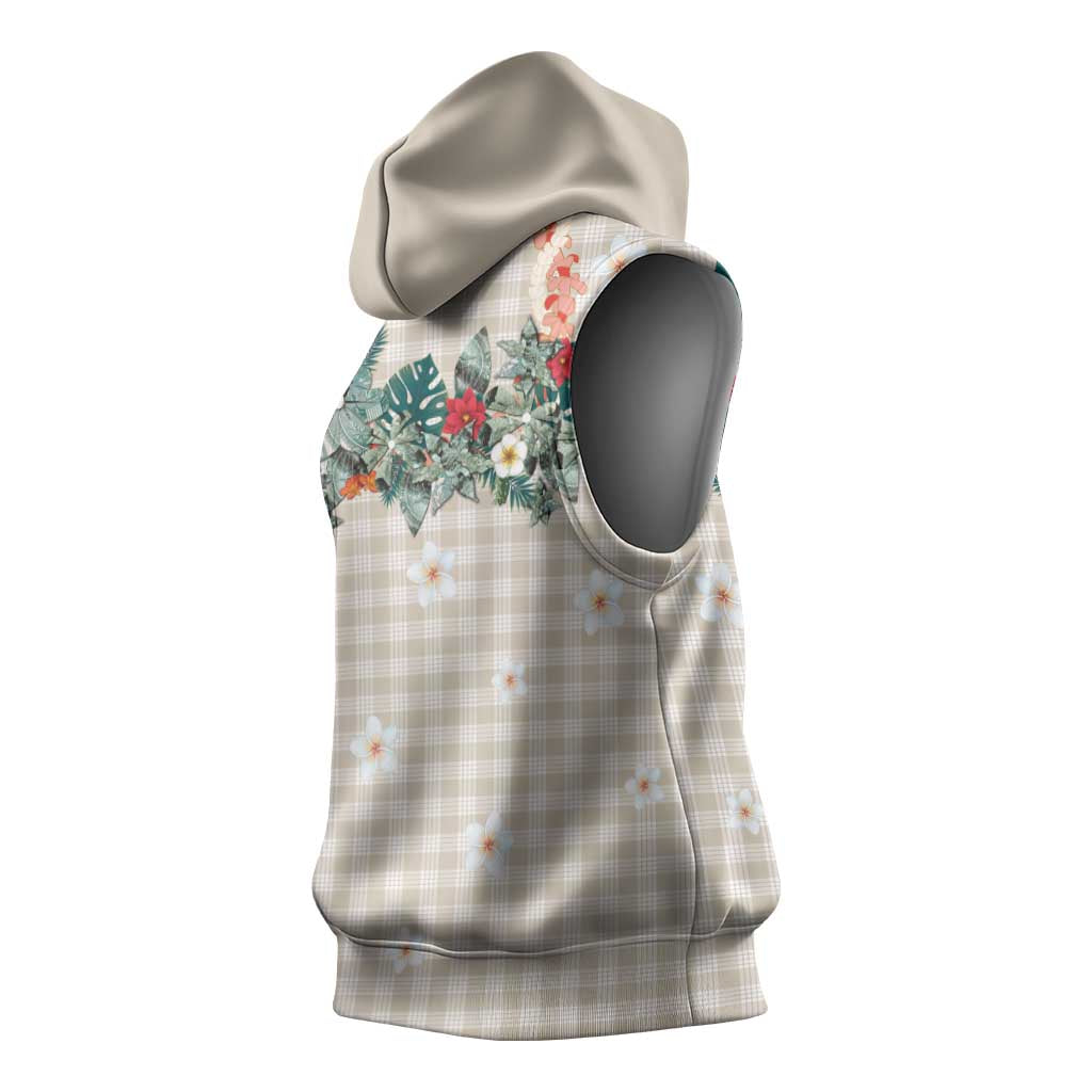 Brown Hawaiian Palaka Sleeveless Hoodie Kukui Nut Money Lei - Polynesian Pride