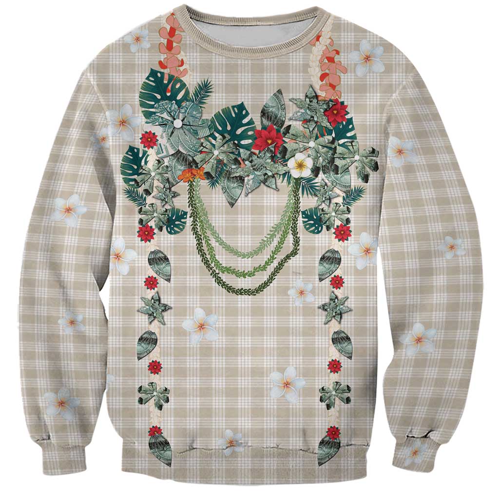 Brown Hawaiian Palaka Sweatshirt Kukui Nut Money Lei - Polynesian Pride