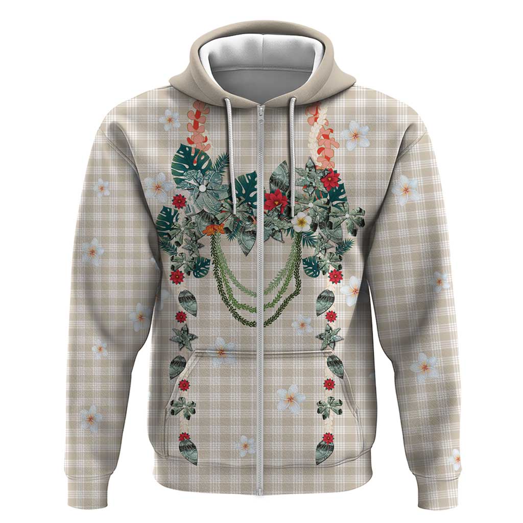 Brown Hawaiian Palaka Zip Hoodie Kukui Nut Money Lei - Polynesian Pride