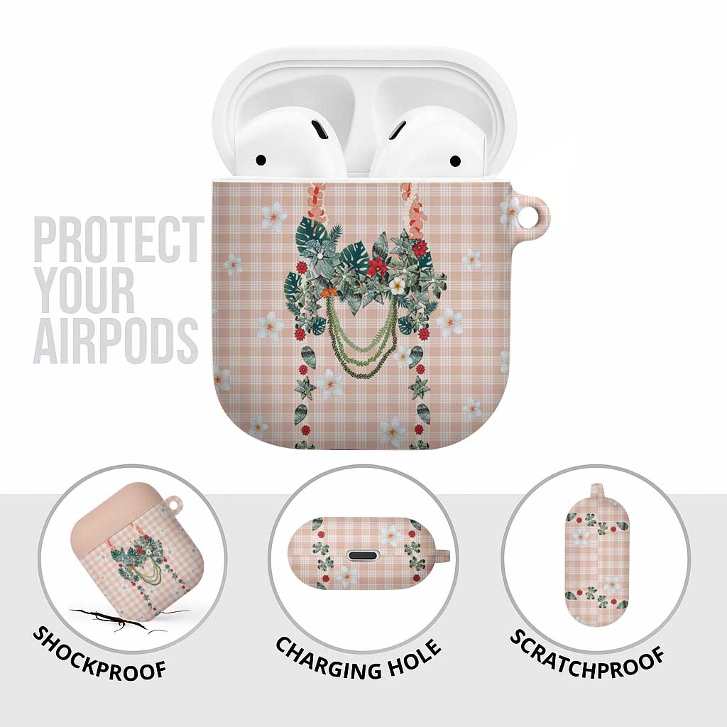 Peach Hawaiian Palaka AirPods Case Kukui Nut Money Lei LT9 - Polynesian Pride