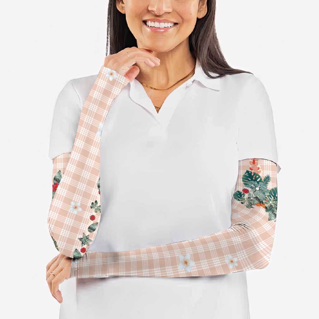 Peach Hawaiian Palaka Arm Sleeves Kukui Nut Money Lei - Polynesian Pride