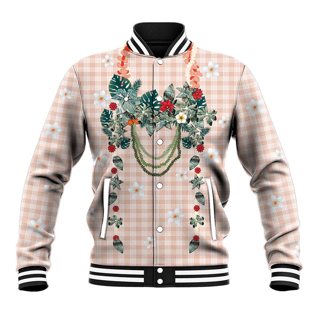 Peach Hawaiian Palaka Baseball Jacket Kukui Nut Money Lei - Polynesian Pride