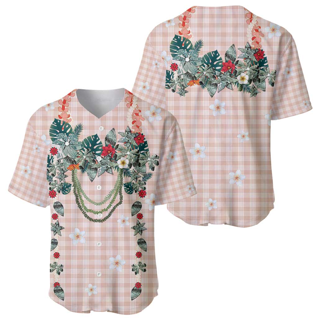 Peach Hawaiian Palaka Baseball Jersey Kukui Nut Money Lei - Polynesian Pride
