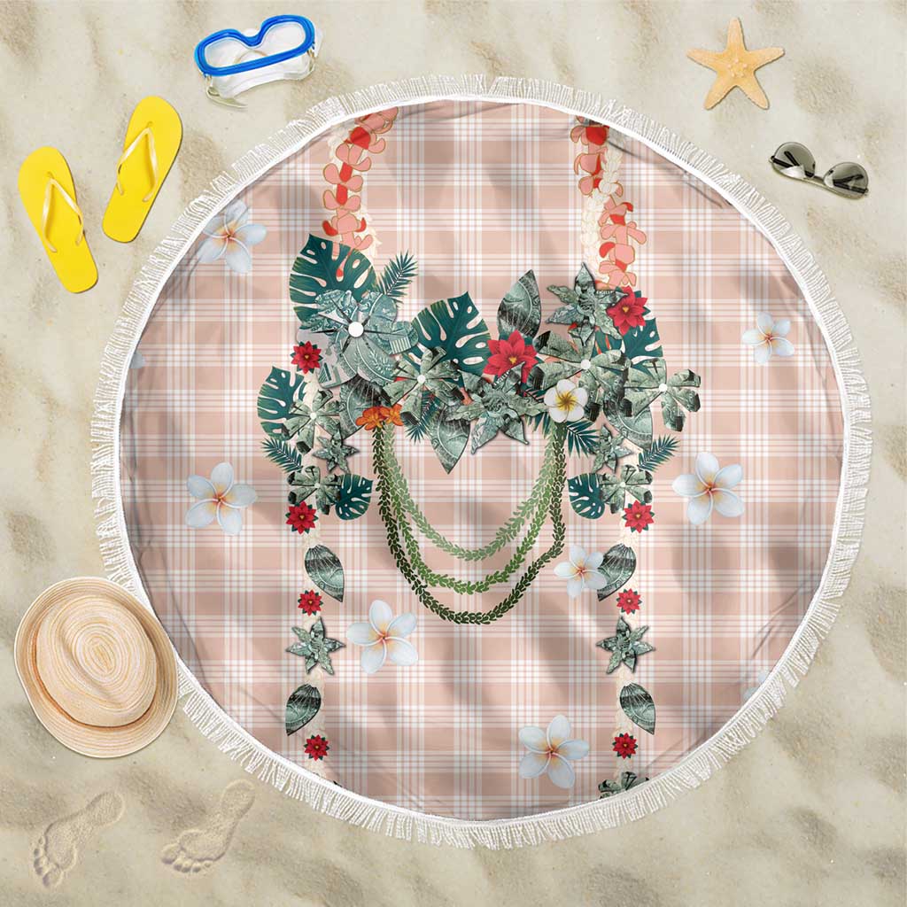 Peach Hawaiian Palaka Beach Blanket Kukui Nut Money Lei LT9 One Size 150cm Peach - Polynesian Pride