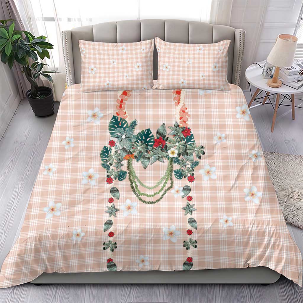 Peach Hawaiian Palaka Bedding Set Kukui Nut Money Lei - Polynesian Pride
