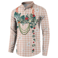 Peach Hawaiian Palaka Button Sweatshirt Kukui Nut Money Lei - Polynesian Pride