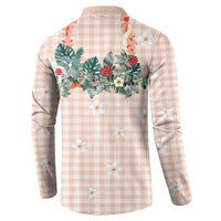 Peach Hawaiian Palaka Button Sweatshirt Kukui Nut Money Lei - Polynesian Pride