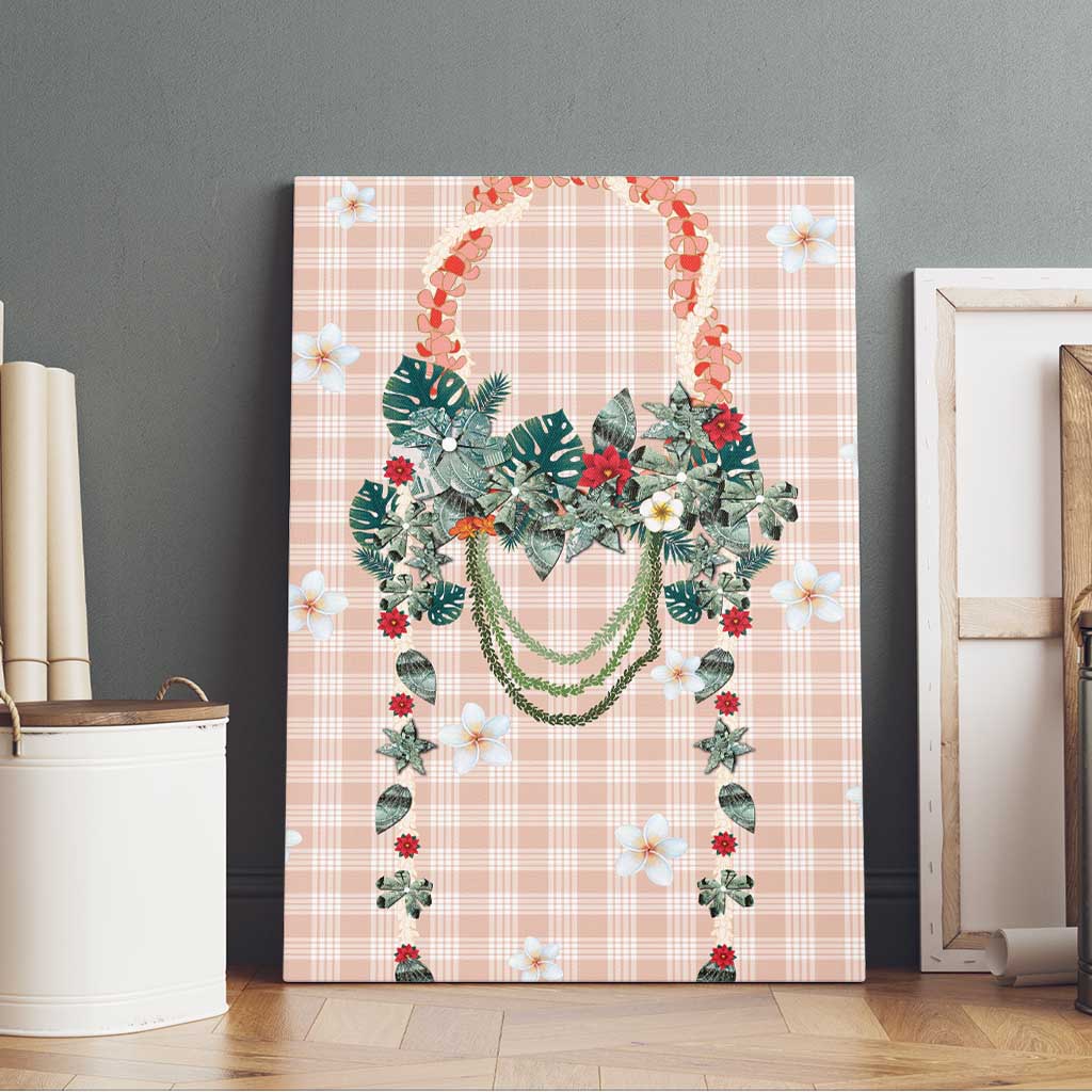Peach Hawaiian Palaka Canvas Wall Art Kukui Nut Money Lei LT9 - Polynesian Pride