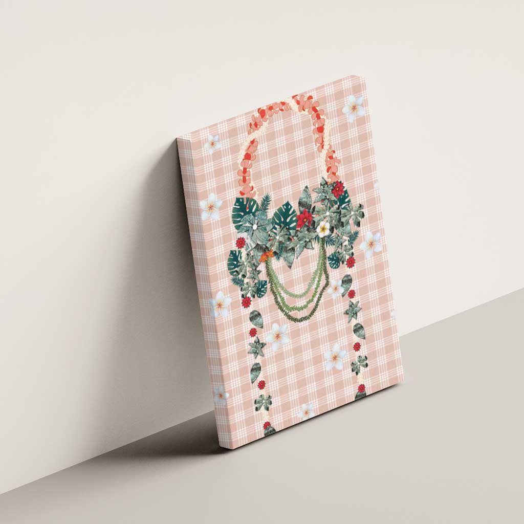 Peach Hawaiian Palaka Canvas Wall Art Kukui Nut Money Lei LT9 - Polynesian Pride