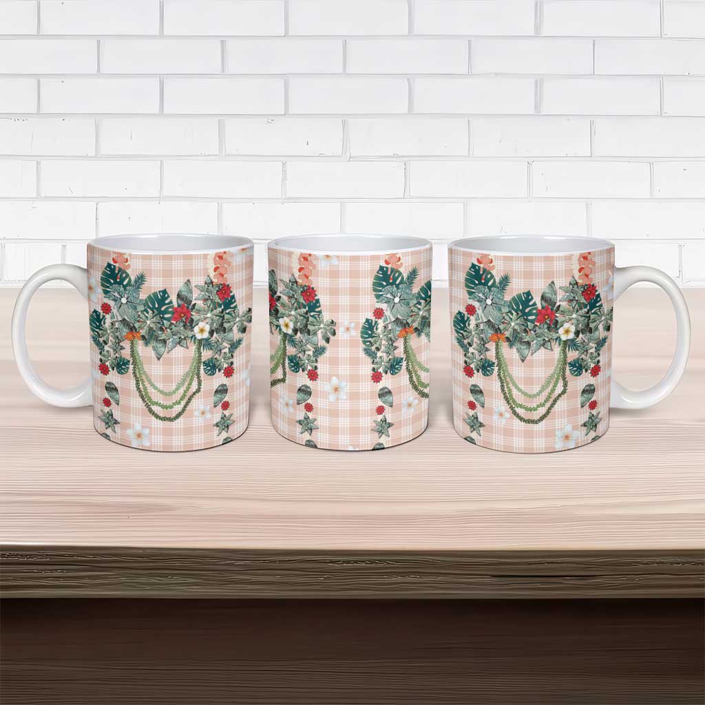 Peach Hawaiian Palaka Ceramic Mug Kukui Nut Money Lei LT9 - Polynesian Pride