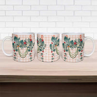Peach Hawaiian Palaka Ceramic Mug Kukui Nut Money Lei LT9 - Polynesian Pride