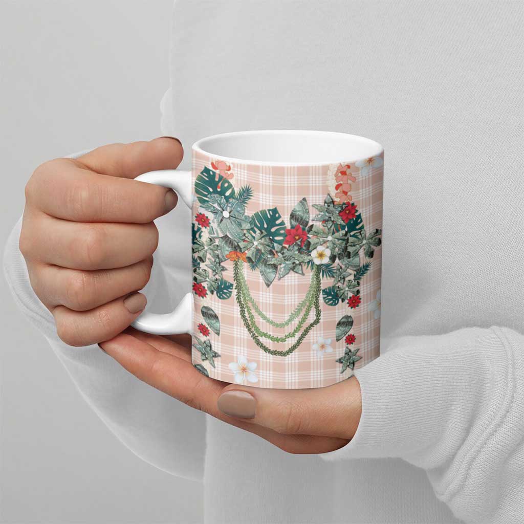 Peach Hawaiian Palaka Ceramic Mug Kukui Nut Money Lei LT9 - Polynesian Pride