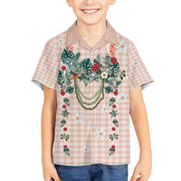 Peach Hawaiian Palaka Family Matching Short Sleeve Bodycon Dress and Hawaiian Shirt Kukui Nut Money Lei - Polynesian Pride