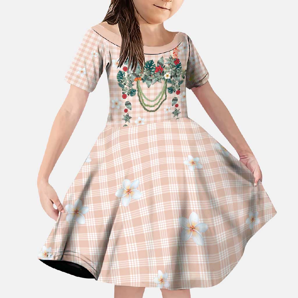 Peach Hawaiian Palaka Family Matching Summer Maxi Dress and Hawaiian Shirt Kukui Nut Money Lei - Polynesian Pride