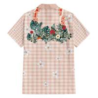 Peach Hawaiian Palaka Family Matching Summer Maxi Dress and Hawaiian Shirt Kukui Nut Money Lei - Polynesian Pride