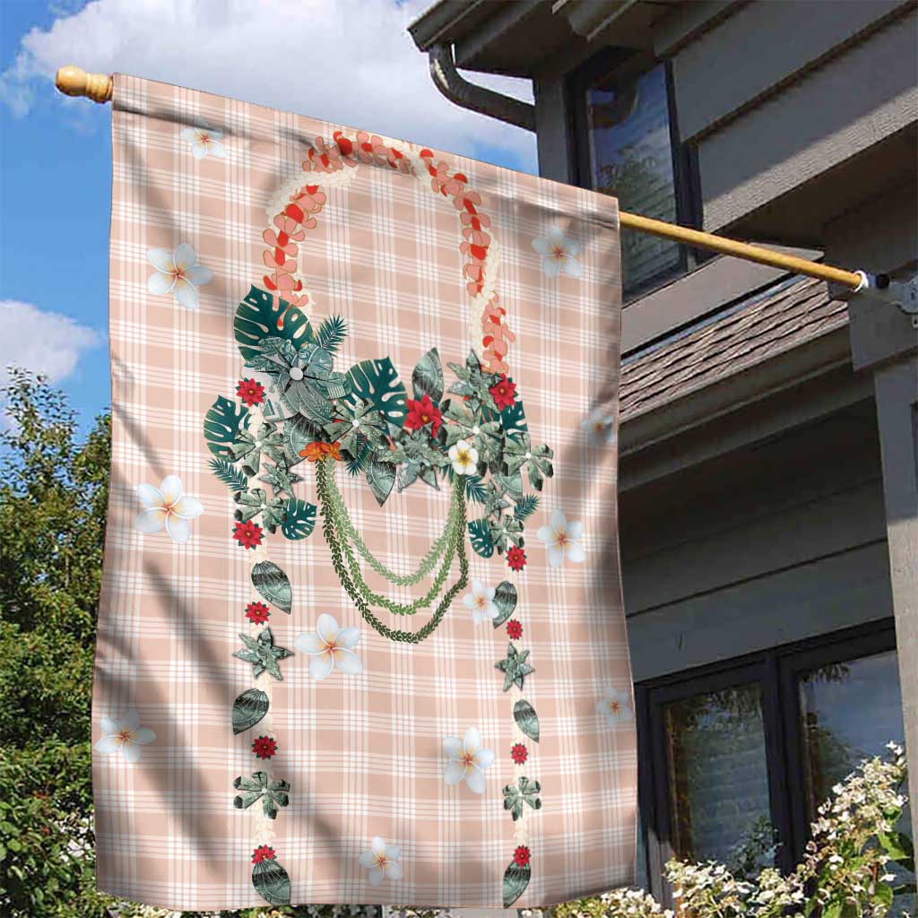 Peach Hawaiian Palaka Garden Flag Kukui Nut Money Lei - Polynesian Pride