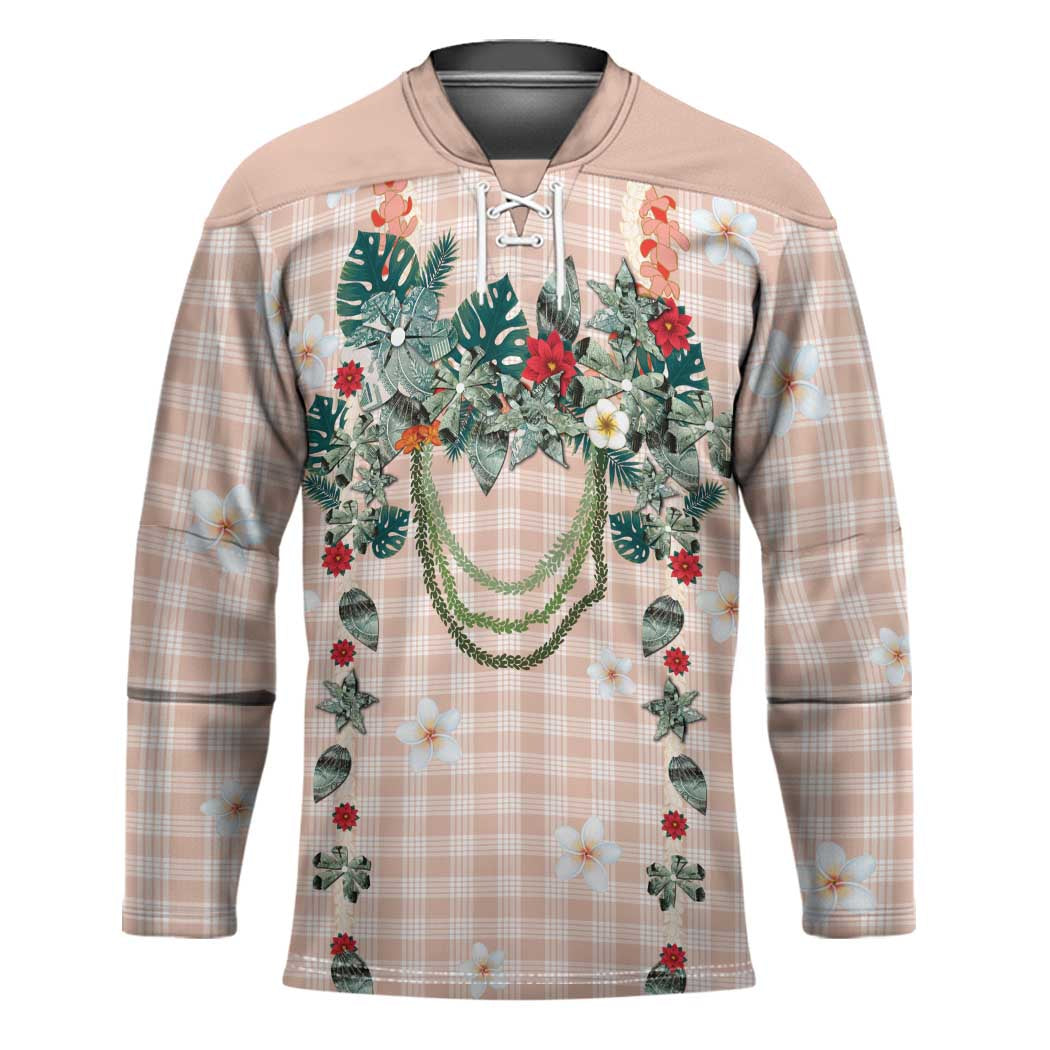 Peach Hawaiian Palaka Hockey Jersey Kukui Nut Money Lei LT9 Unisex Peach - Polynesian Pride