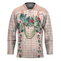 Peach Hawaiian Palaka Hockey Jersey Kukui Nut Money Lei LT9 Unisex Peach - Polynesian Pride