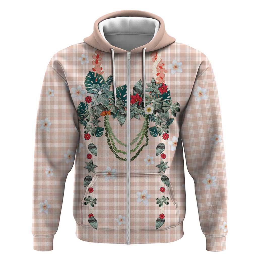 Peach Hawaiian Palaka Hoodie Kukui Nut Money Lei - Polynesian Pride