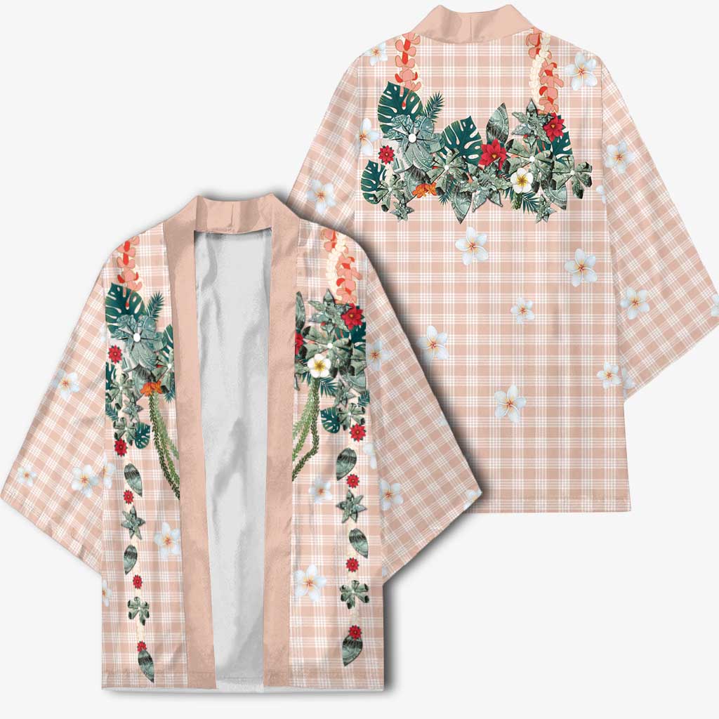 Peach Hawaiian Palaka Kimono Kukui Nut Money Lei - Polynesian Pride