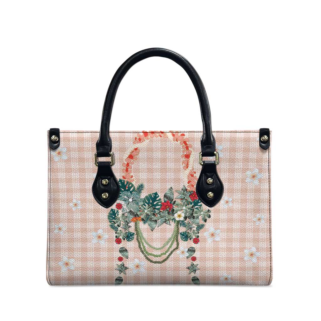 Peach Hawaiian Palaka Leather Bag Kukui Nut Money Lei - Polynesian Pride