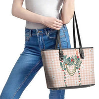 Peach Hawaiian Palaka Leather Tote Bag Kukui Nut Money Lei - Polynesian Pride