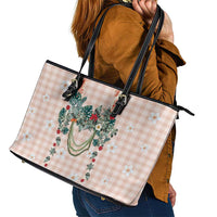 Peach Hawaiian Palaka Leather Tote Bag Kukui Nut Money Lei - Polynesian Pride