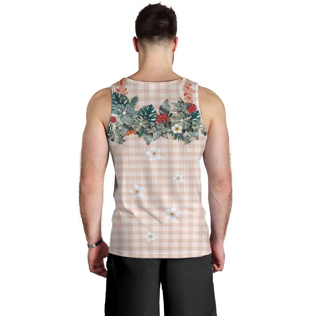 Peach Hawaiian Palaka Men Tank Top Kukui Nut Money Lei - Polynesian Pride
