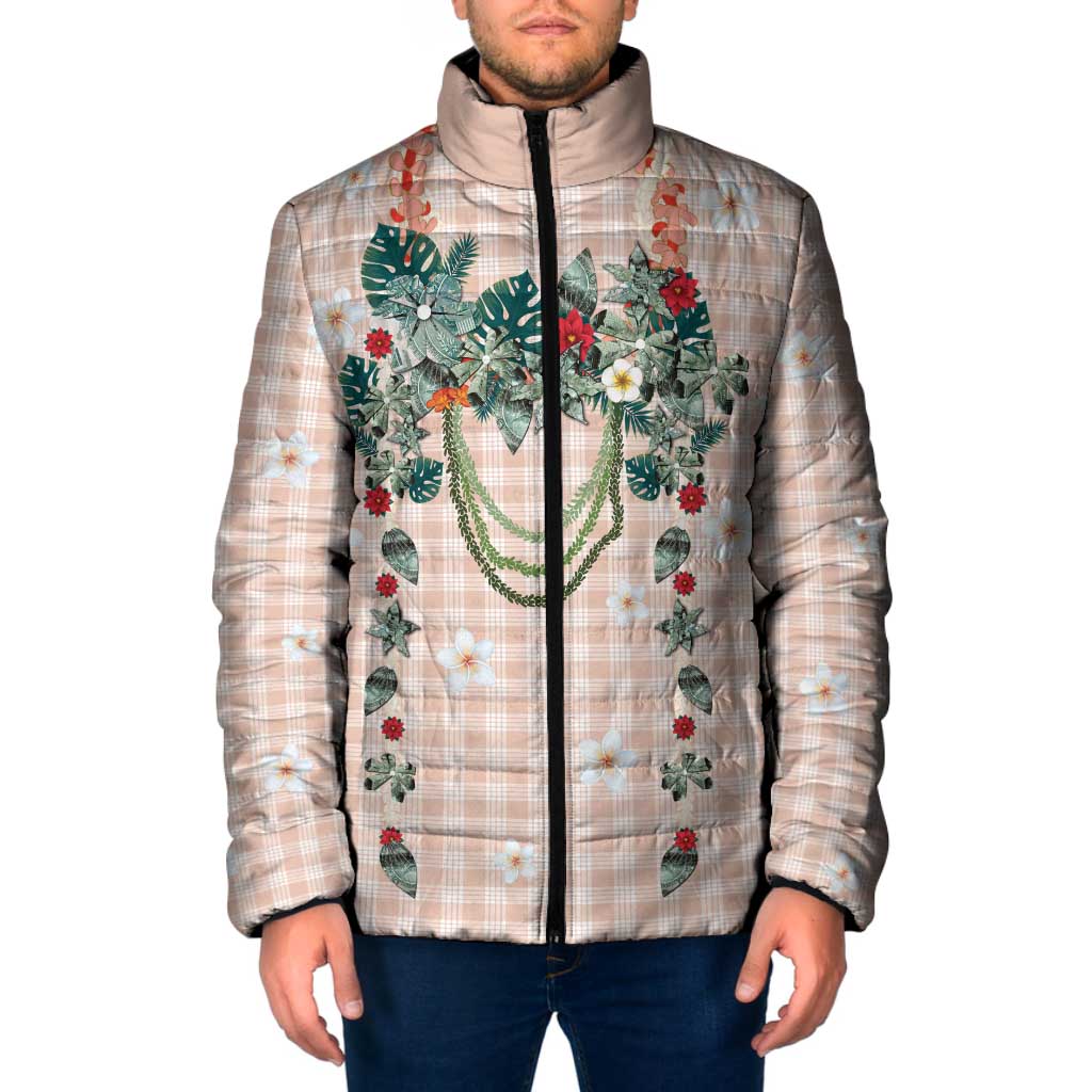Peach Hawaiian Palaka Padded Jacket Kukui Nut Money Lei LT9 Men Peach - Polynesian Pride