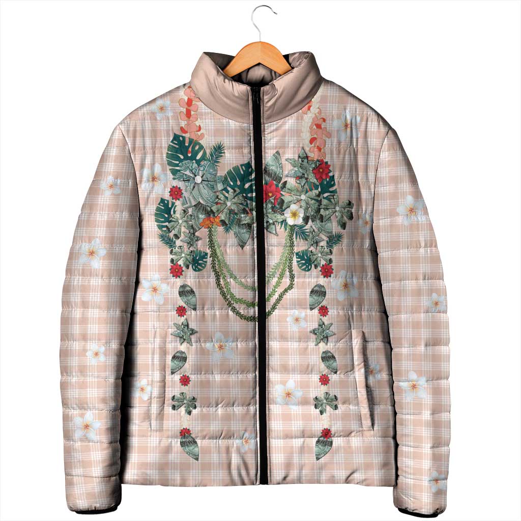 Peach Hawaiian Palaka Padded Jacket Kukui Nut Money Lei LT9 - Polynesian Pride