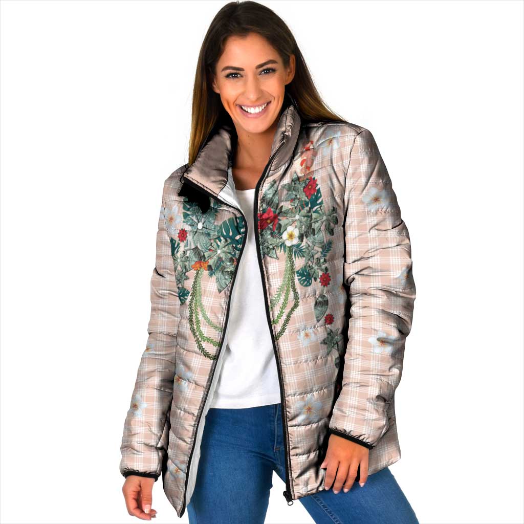 Peach Hawaiian Palaka Padded Jacket Kukui Nut Money Lei LT9 Women Peach - Polynesian Pride