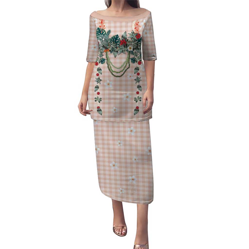 Peach Hawaiian Palaka Puletasi Kukui Nut Money Lei - Polynesian Pride