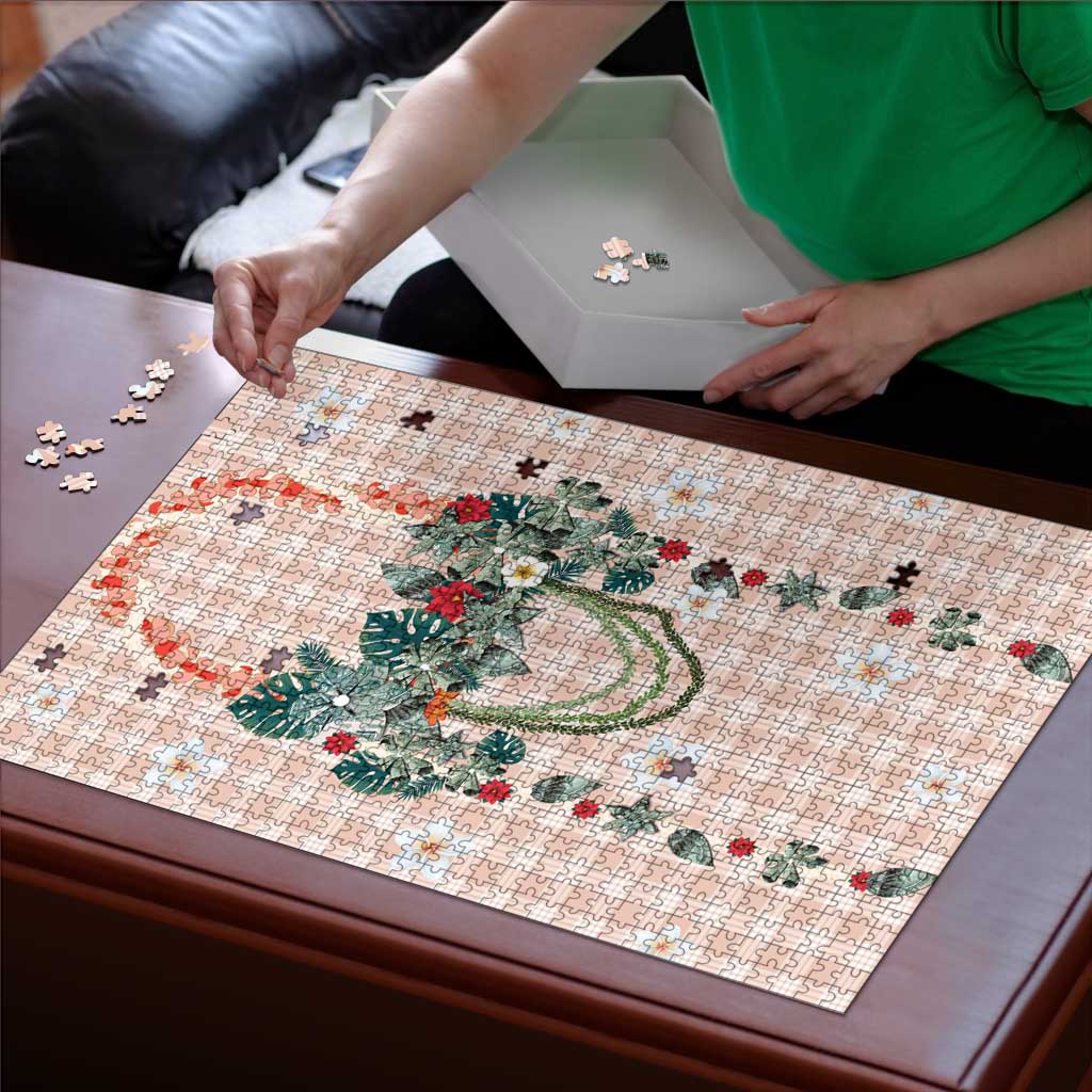 Peach Hawaiian Palaka Puzzle Kukui Nut Money Lei LT9 - Polynesian Pride