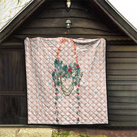 Peach Hawaiian Palaka Quilt Kukui Nut Money Lei - Polynesian Pride