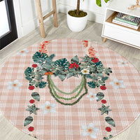 Peach Hawaiian Palaka Round Carpet Kukui Nut Money Lei - Polynesian Pride