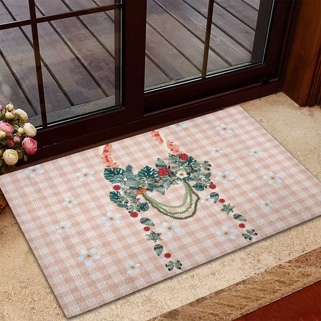 Peach Hawaiian Palaka Rubber Doormat Kukui Nut Money Lei LT9 - Polynesian Pride