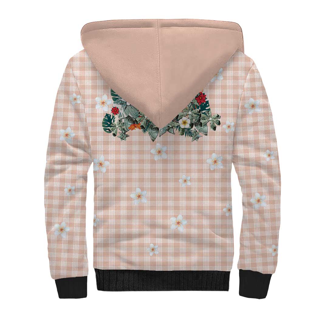 Peach Hawaiian Palaka Sherpa Hoodie Kukui Nut Money Lei - Polynesian Pride