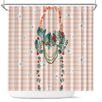 Peach Hawaiian Palaka Shower Curtain Kukui Nut Money Lei - Polynesian Pride