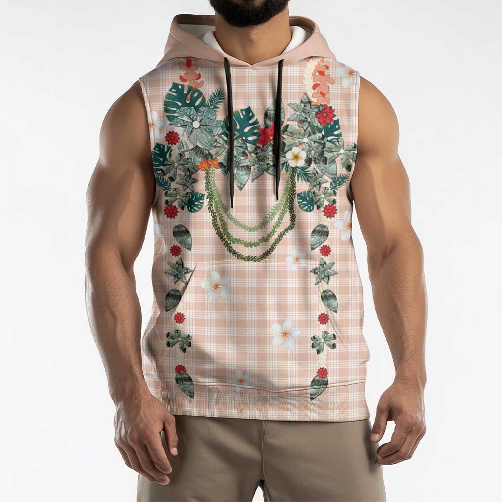 Peach Hawaiian Palaka Sleeveless Hoodie Kukui Nut Money Lei LT9 - Polynesian Pride