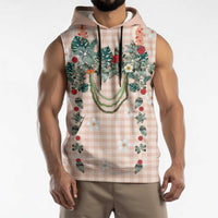 Peach Hawaiian Palaka Sleeveless Hoodie Kukui Nut Money Lei LT9 - Polynesian Pride