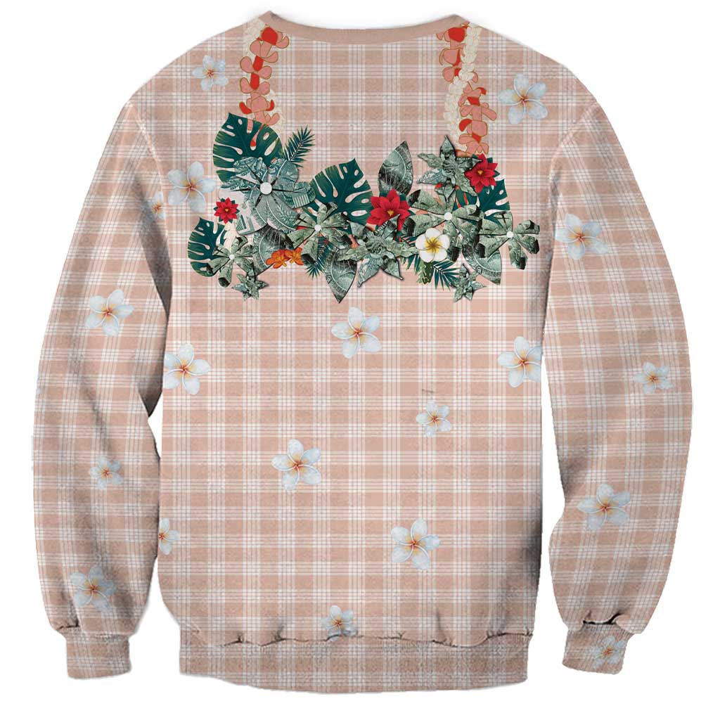 Peach Hawaiian Palaka Sweatshirt Kukui Nut Money Lei - Polynesian Pride