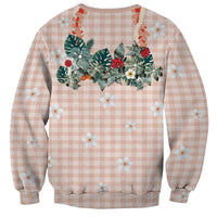 Peach Hawaiian Palaka Sweatshirt Kukui Nut Money Lei - Polynesian Pride