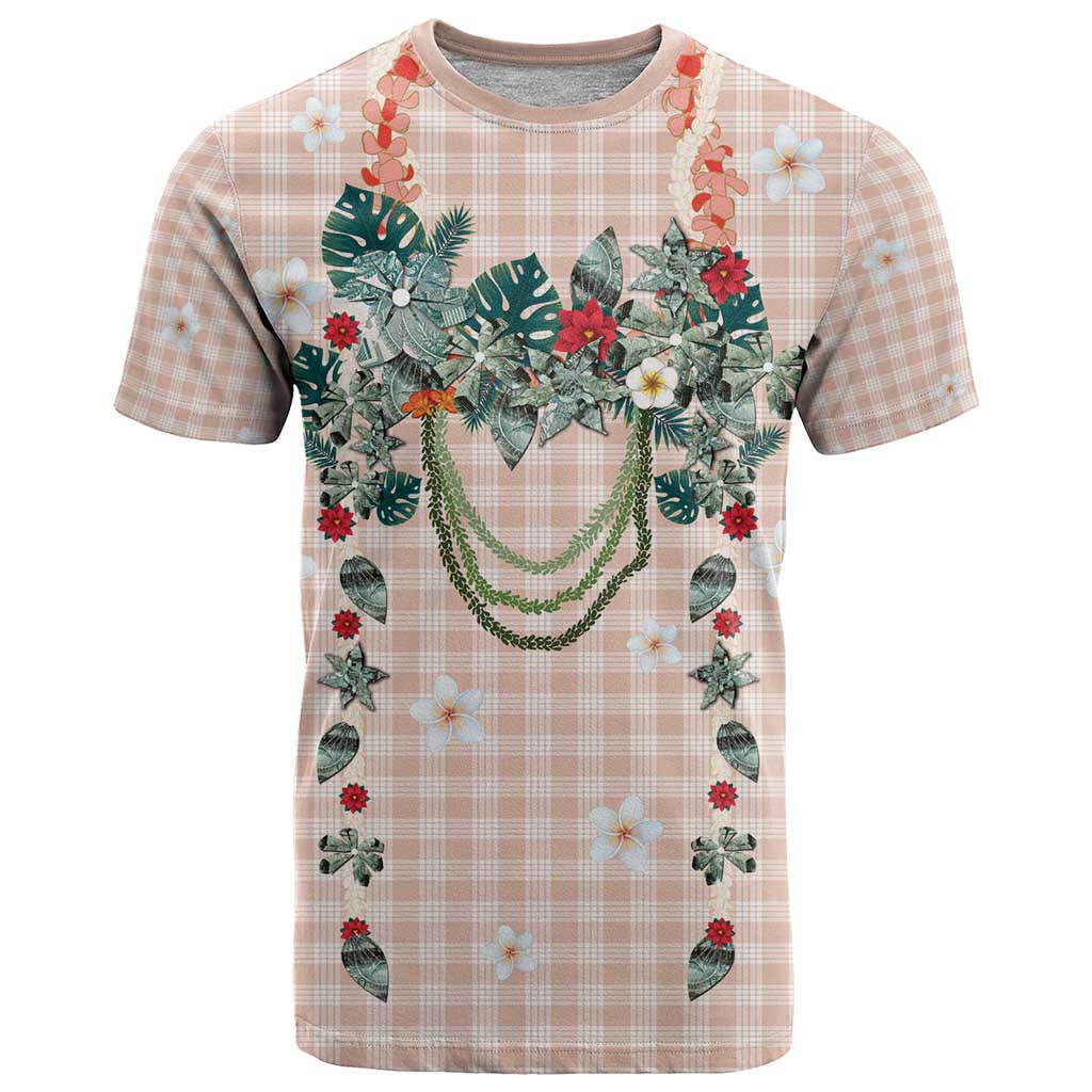 Peach Hawaiian Palaka T Shirt Kukui Nut Money Lei - Polynesian Pride