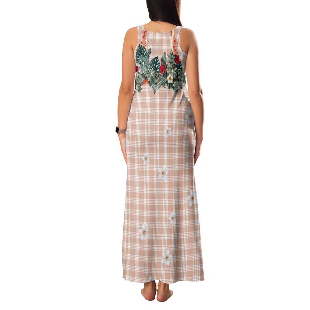 Peach Hawaiian Palaka Tank Maxi Dress Kukui Nut Money Lei - Polynesian Pride