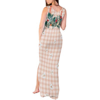 Peach Hawaiian Palaka Tank Maxi Dress Kukui Nut Money Lei - Polynesian Pride